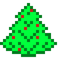 green pixel art style Christmas tree with animated blinking lights